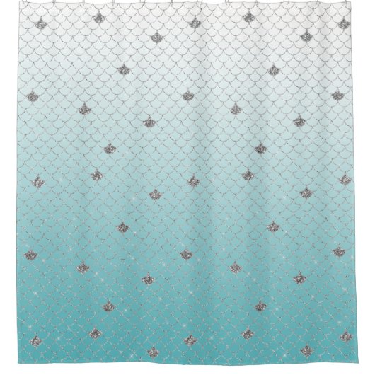 Girly Aqua Zilveren Glitter Ombre Sparkle Zeemeerm Douchegordijn (Voorkant)
