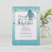 Girly Aqua Zilveren Glitter Ombre Sparkle Zeemeerm Kaart (Staand voorkant)