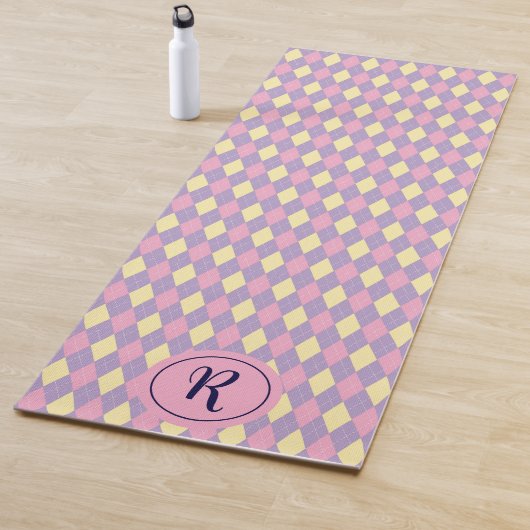 Girly Argyle Roze Geel en Paarse Gym Yogamat (In situ)