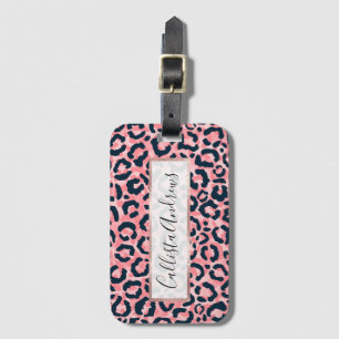 Girly Artsy Pink Blue Leopard Animal Print Bagagelabel