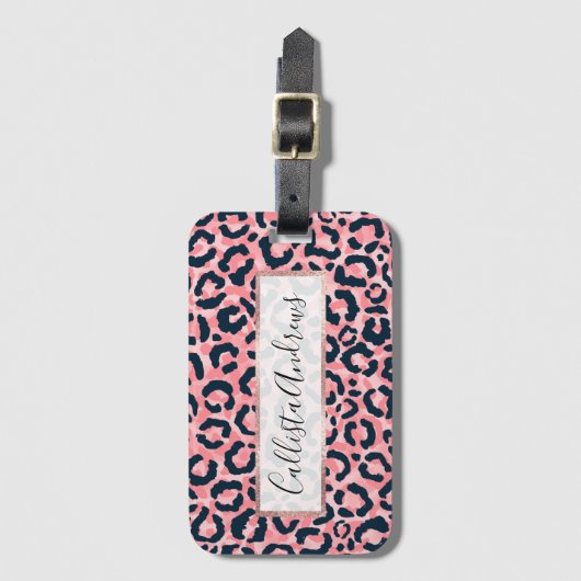 Girly Artsy Pink Blue Leopard Animal Print Bagagelabel (Voorkant (verticaal))