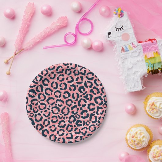 Girly Artsy Pink Blue Leopard Animal Print Papieren Bordje (Feest)