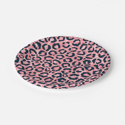 Girly Artsy Pink Blue Leopard Animal Print Papieren Bordje (Gekanteld)