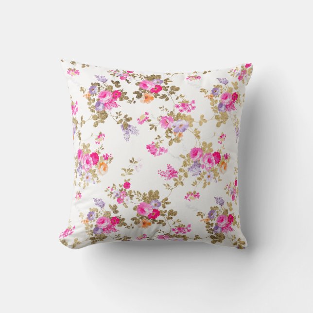 Girly aurora roze goudland boho florale gip kussen (Voorkant)