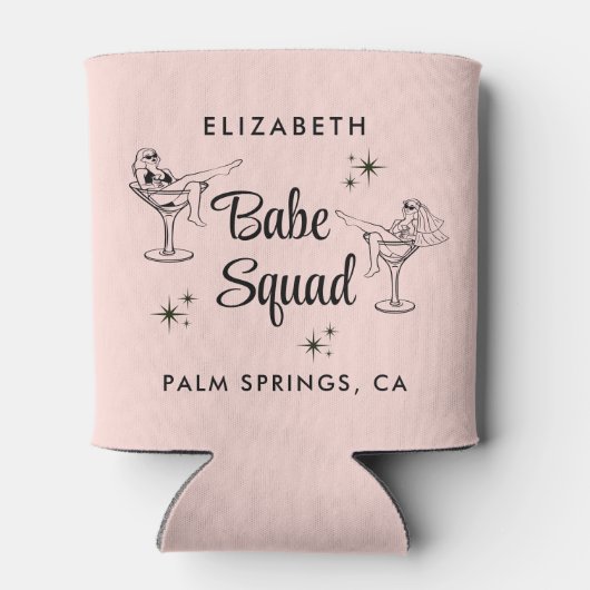 Girly Babe Squad Roze vrijgezellenfeest Blikjeskoeler (Achterkant)