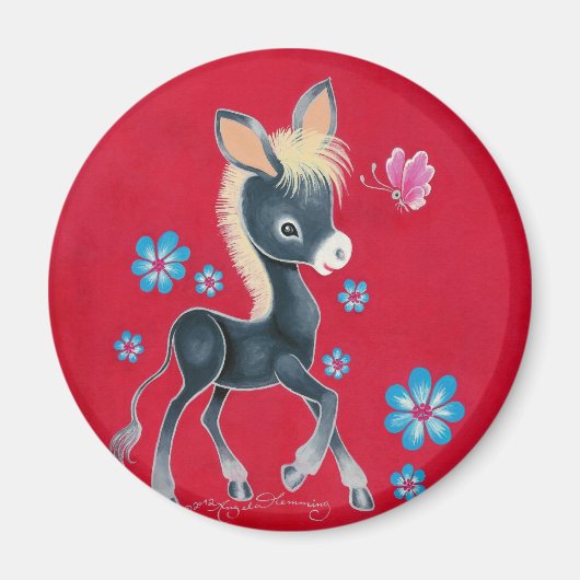 Girly Baby Donkey met bloemen Magneet (Voorkant)