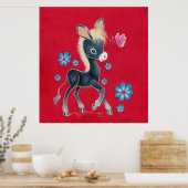 Girly Baby Donkey met bloemen Poster (Keuken)