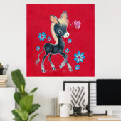 Girly Baby Donkey met bloemen Poster (Thuiskantoor)