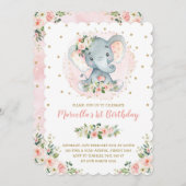 Girly Baby Elephant Peach Blush Gold 1e verjaardag Kaart (Voorkant / Achterkant)