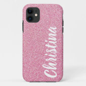 Girly Baby Pink Glitter Name Persoonlijk Case-Mate iPhone Case (Achterkant)