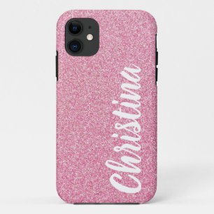 Girly Baby Pink Glitter Name Persoonlijk Case-Mate iPhone Case