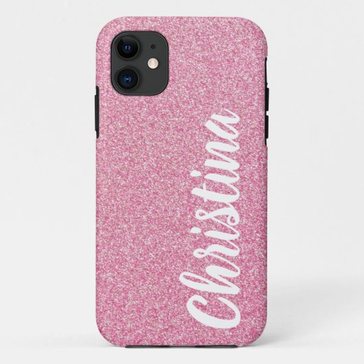 Girly Baby Pink Glitter Name Persoonlijk Case-Mate iPhone Case (Achterkant)