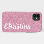 Girly Baby Pink Glitter Name Persoonlijk Case-Mate iPhone Case (Achterkant (horizontaal))