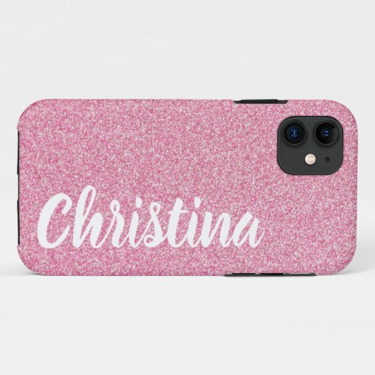 Girly Baby Pink Glitter Name Persoonlijk Case-Mate iPhone Case (Achterkant (horizontaal))