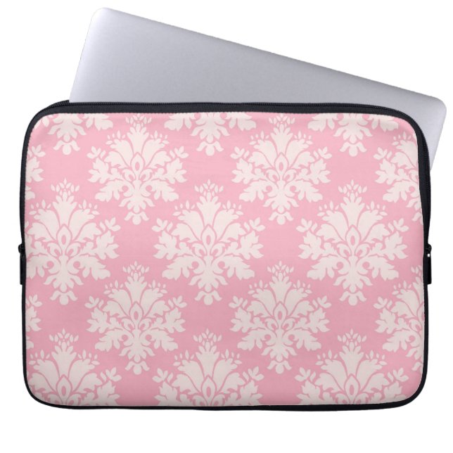 Girly Baby roze Cream  Damask Patroon Laptop Sleeve (Voorkant)
