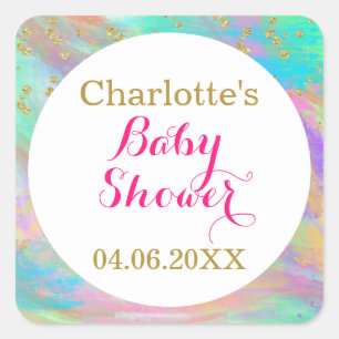 Girly Baby shower Colorful Unicorn Gold Glitter Vierkante Sticker