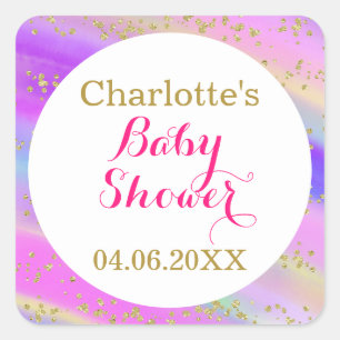 Girly Baby shower Colorful Unicorn Gold Glitter Vierkante Sticker