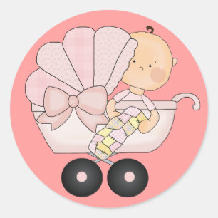 Girly Baby shower+Cute Baby Buggy/Roze Ronde Sticker