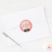Girly Baby shower+Cute Baby Buggy/Roze Ronde Sticker (Envelop)