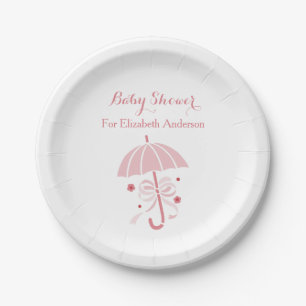 Girly Baby shower Cute Pink Umbrella met Bow Papieren Bordje