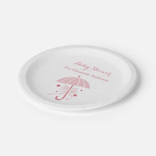 Girly Baby shower Cute Pink Umbrella met Bow Papieren Bordje (Gekanteld)