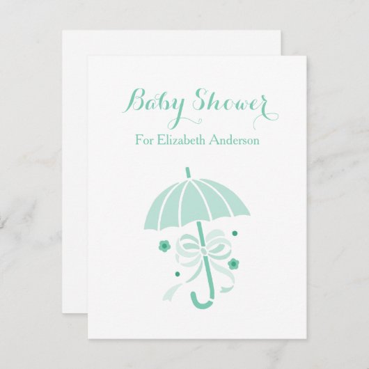Girly Baby shower Leuke Mint Groene Paraplu en Boo Kaart (Voorkant / Achterkant)