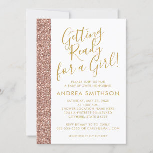 Girly Baby shower Roos Gold Glitter Invitation Aankondiging