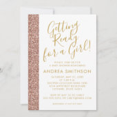 Girly Baby shower Roos Gold Glitter Invitation Aankondiging (Voorkant)