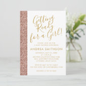Girly Baby shower Roos Gold Glitter Invitation Aankondiging (Staand voorkant)