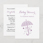 Girly Baby shower Schattigee Paarse paraplu met bo Kaart (Voorkant / Achterkant)