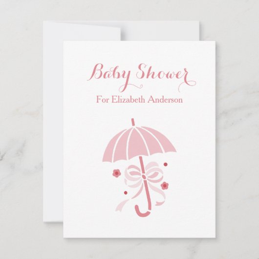 Girly Baby shower Schattigee roze paraplu met boog Kaart (Voorkant)
