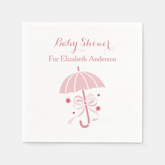 Girly Baby shower Schattigee roze paraplu met boog Servetten (Voorkant)