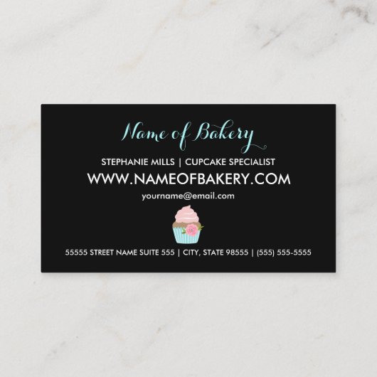 Girly bakkerij Schattige blauw cupcake met roze bl Visitekaartje (Achterkant)