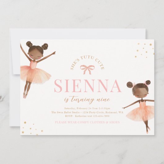Girly Ballerina Verjaardag Uitnodiging (Voorkant)