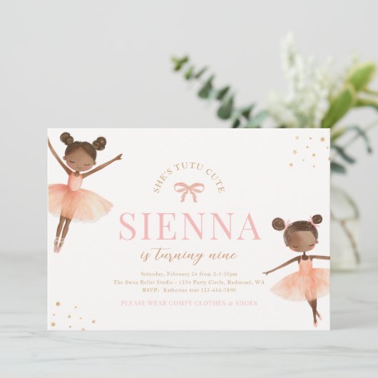 Girly Ballerina Verjaardag Uitnodiging (Staand voorkant)