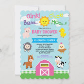 Girly Barnyard Baby shower Pink Farm Animals Party Kaart (Voorkant)