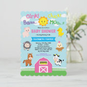 Girly Barnyard Baby shower Pink Farm Animals Party Kaart (Staand voorkant)