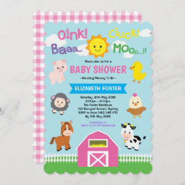 Girly Barnyard Baby shower Pink Farm Animals Party Kaart
