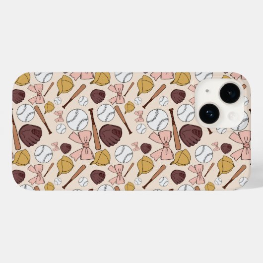 Girly Baseball Bow Pattern Phone Case (Achterkant (horizontaal))