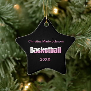 Girly Basketbalster Roze Typografie Keramisch Ornament