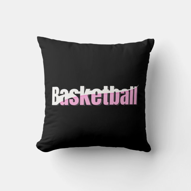 Girly Basketbalster Roze Typografie Kussen (Voorkant)