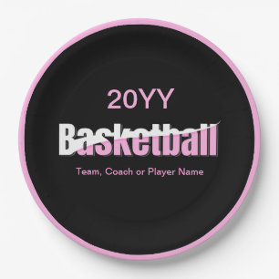Girly Basketbalster Roze Typografie Papieren Bordje