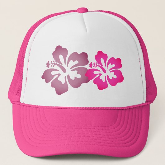 Girly Beachy Hibiscus Flowers Hot Pink Trucker Hat Trucker Pet (Voorkant)