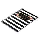 Girly Beauful Floral Wrapping Gold B&W Stripes Notitieboek (Linkerzijde)