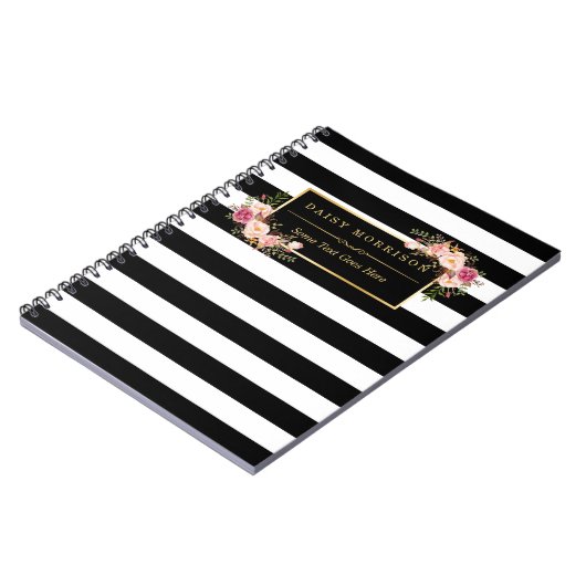 Girly Beauful Floral Wrapping Gold B&W Stripes Notitieboek (Linkerzijde)