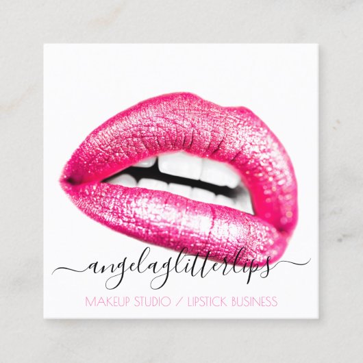 Girly Beauty Lips White Vierkante Visitekaartje (Voorkant)
