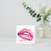 Girly Beauty Lips White Vierkante Visitekaartje (Staand voorkant)