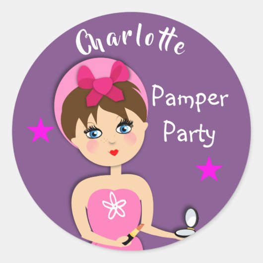 Girly Beauty Pamper Party Gepersonaliseerd Ronde Sticker (Voorkant)