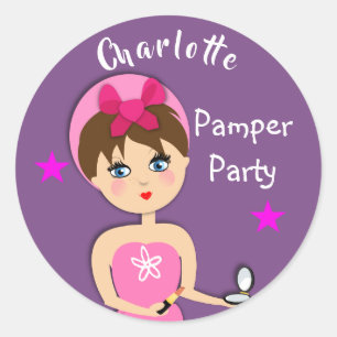 Girly Beauty Pamper Party Gepersonaliseerd Ronde Sticker
