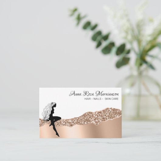 *~* Girly Beauty Roos Gold Hair Goddess Visitekaartje (Staand voorkant)